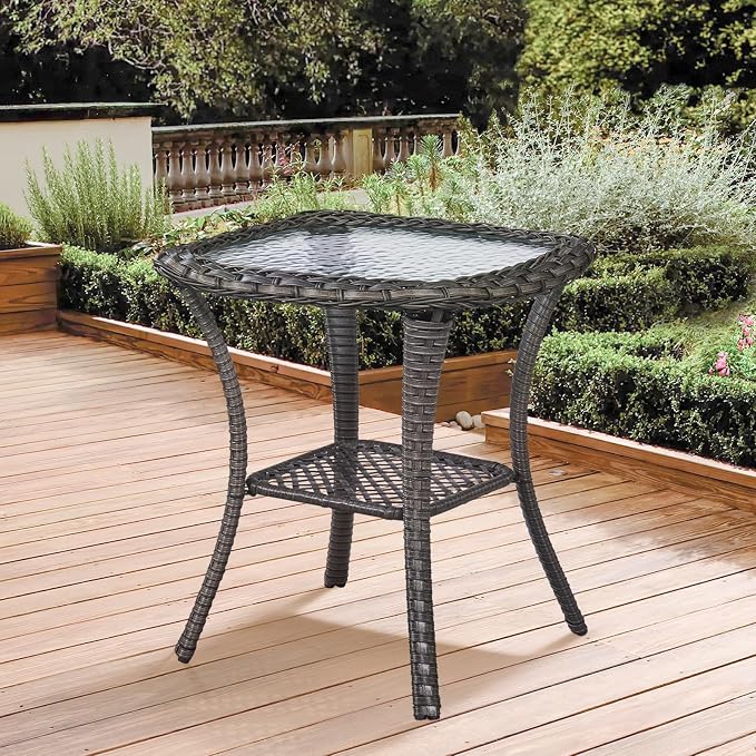 Patio Furniture Set 2 Wicker Patio Chairs with PE Rattan Side Table Set Brown Wicker Beige Cushions Patio Conversation Set 3pcs for Garden Balcony Sunroom Backyard Deck Porch