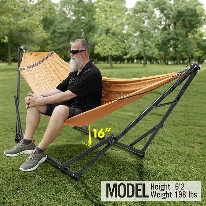 Tranquillo Universal Double Hammock with Stand Included for 2 Persons 600 lbs Capacity Portable Foldable with Case - Indoor, Outdoor, Camping, Yellow