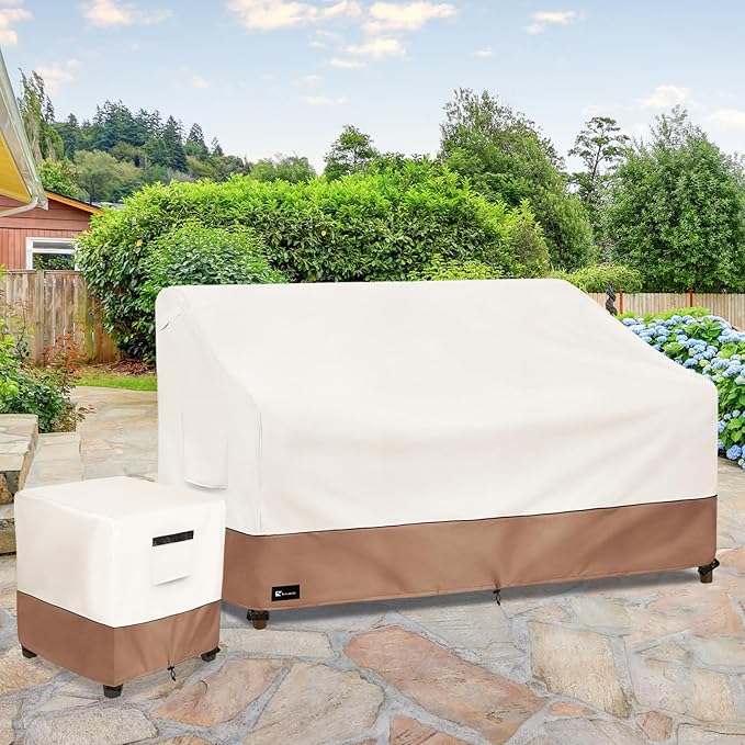 Outdoor Couch Cover for Patio Furniture - Heavy Duty Waterpoof All-Weather 3-Seater Patio Sofa Cover, 85"x38"x35" (Beige)