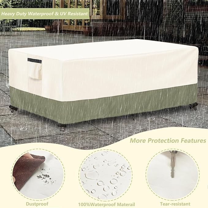 Outdoor Coffee Table Cover 36 W x 24 D x 16 H Inches,600D Heavy Duty Waterproof Outdoor Table Cover,Patio Rectangle Table Covers ,Beige