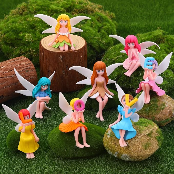 Miniature Fairy Figurines, 8 Pcs Hand-Painted Small Flower Fairies with Wings for Garden Decor, Cake Topper & Landscapes(Love)