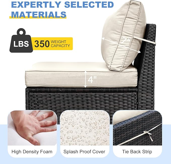 Patio Furniture Set, 10 Pieces Outdoor Couch Sofa with Wider Armrests & Glass Coffee Table, Outdoor Sectional Furniture with Thick Cushions for Party, Poolside,Garden-Beige