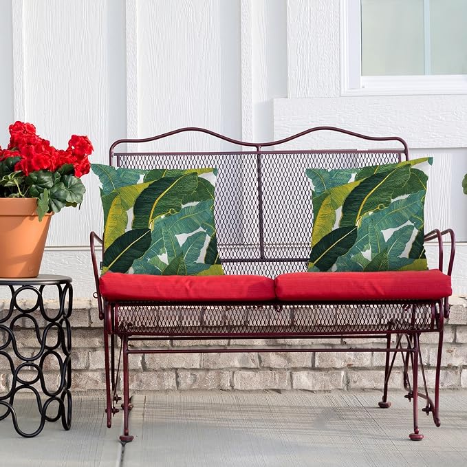 Swono Palm Leaves Home Decorative Throw Pillows Covers, Tropical Leaf Jungle Palms Set of 2 Outdoor Pillow Case for Livingroom Bedroom, Boho Pillow Cushion Covers for Man Woman 18"X18", Green