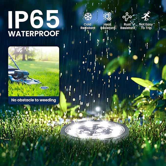 SOLPEX 10 Pack Solar Ground Lights Outdoor, Backyard Decor Cool White | IP65 Waterproof Stainless Steel Landscape Lighting for Walkway, Driveway, Pathway, Garden, Patio