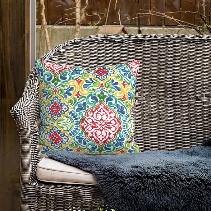 Outdoor Pillow Covers for Patio Furniture 20x20 Inch, Decorative Patio Throw Pillow Covers Set of 2, Modern Square Cushion Cases for Porch Garden Home Office,Damask Red