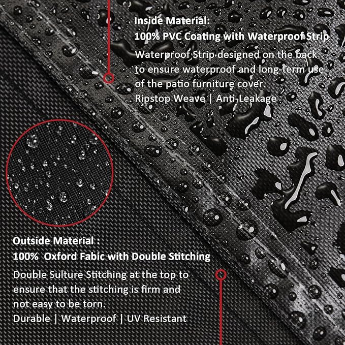 Patio Furniture Covers, 4 Piece Heavy Duty Waterproof Outdoor Furniture Cover with Windproof Buckle Strap, Rattan Wicker Patio Furniture Set Cover for Chair Sofa Black (Black, Large)