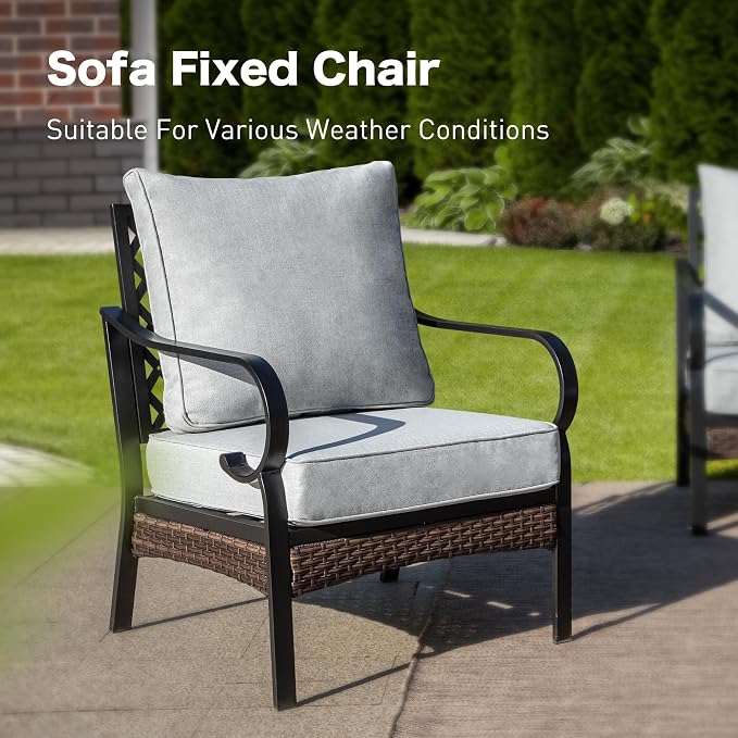 SUNSHINE VALLEY 5 Piece Metal Outdoor Patio Furniture Set, Patio Conversation Sets 1 3-Seater Sofa, 2-Seater Sofa, 2 Fixed Sofa with 5.75" Cushion & Coffee Table Black Backyard Furniture, Light Gray