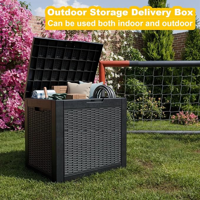 31 Gallon Deck Box, Waterproof Outdoor Storage Boxes For Garden Tools,Indoor Cushions,Accessories Outside Storage Resin Lockable Weatherproof Container(Black)