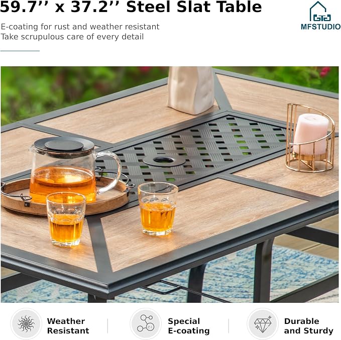 MFSTUDIO 7-Piece Patio Dining Set, 61.5" Metal Table, Swivel Chairs | Cushions Chairs, Mixed Swivel and Fixed Chairs, Umbrella Hole, Seats 6, All-Weather Use