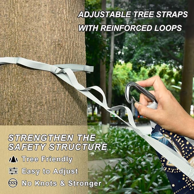 Camping Hammock Outdoor Hammocks for Outside Mandala Flower Feathers Beach Trees Portable Lightweight with Pockets Tree Straps Indoor