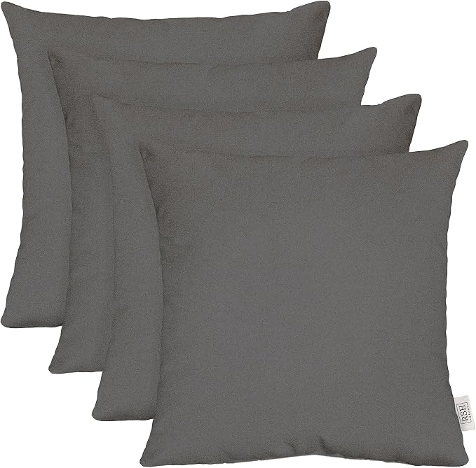 RSH DECOR: Outdura Square Throw Pillows Set of 4 | 20" x 20" | Water and Fade-Resistant Performance Fabric | Outdoor Pillow Covers with Down-Alternative Inserts | Made in USA (Zinc Charcoal Grey)