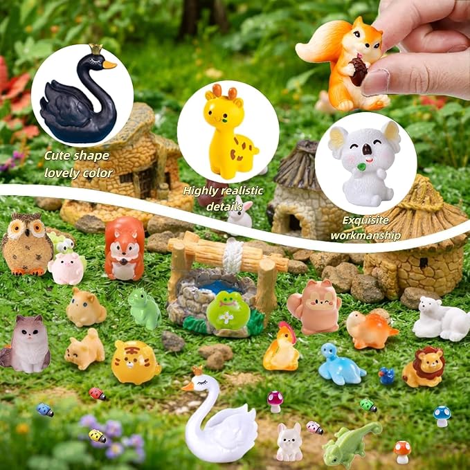 150 Pcs Mini Resin Animals Figurines, Mixed Tiny Resin Figures Bulk Fairy Garden Décor Micro Landscape Ornaments Dollhouse Craft Accessories DIY Slime Charms for Christmas Halloween Fillers Stuffers