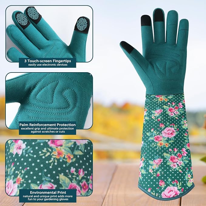 Trifabricy Gardening Gloves for Women, Leather Long Garden Gloves with Grip, Thorn-Proof Puncture-Resistant Work Gloves