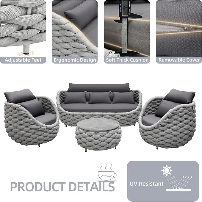 TWT Outdoor Patio Furniture Set 6 Pieces Aluminum Sectional Sofa, Metal Patio Conversation Set with Threeseat, Loveseat & Armchair, Cushion and Coffee Tables