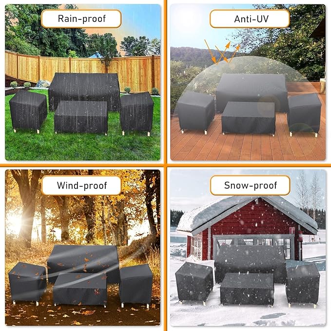 STARTWO Heavy Duty 600D Patio Furniture Covers 4-Piece Set for Loveseat, Chairs and Coffee Table, Outdoor Waterproof, Black