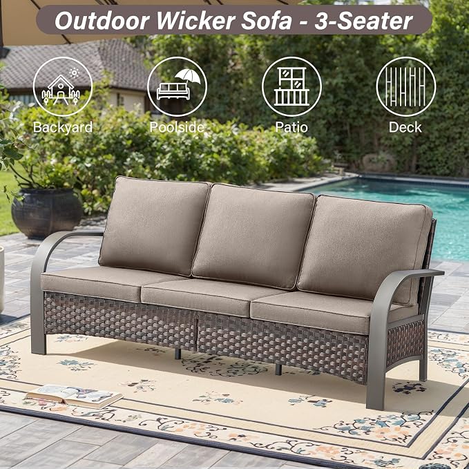 Belord Patio Furniture Set with Fire Pit Table - 50000 BTU Propane Fire Pit, 6 Piece Outdoor Conversation Furniture Sets with 2 Swivel Rocker Chair Rattan Sofa Perfect for Casual Gathering