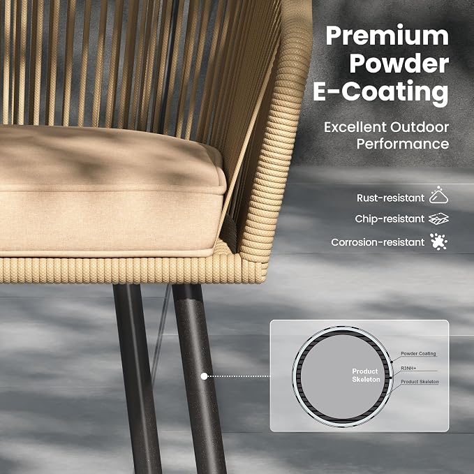 PHI VILLA 9pc Outdoor Dining Set, 83" Rectangle Table & 8 Rattan Chairs | Outdoor dining set for 8, Metal table with umbrella hole, Cushioned brown wicker chairs. Modern design for patio, deck, porch