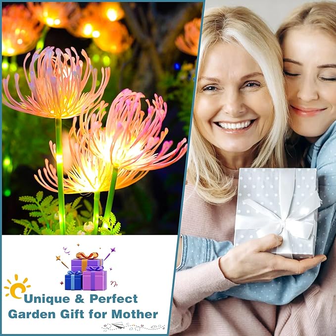 Solar Garden Lights 4 Pack, Solar Flowers Lights with Glowing Flowers & Stems, Upgraded Solar Panel, Outdoor Lights for Garden Decoration,Yard Decor and Gift for Mother