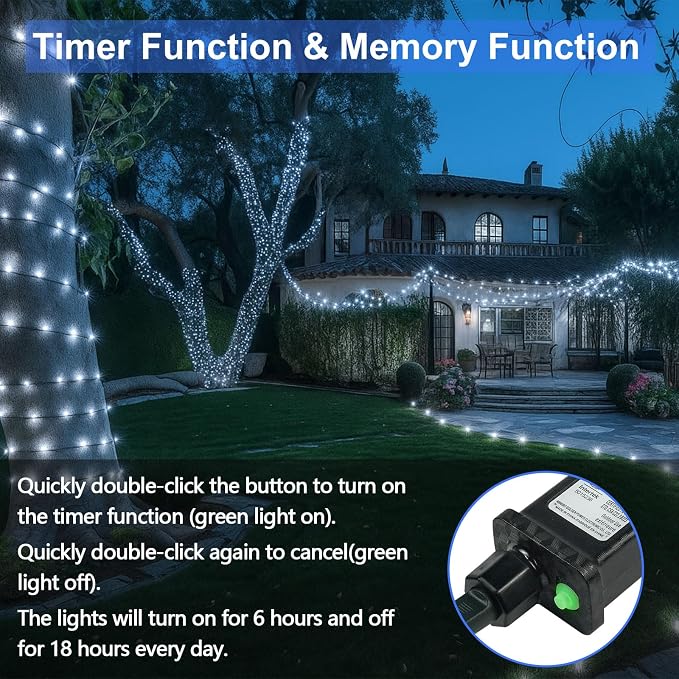 300 LED String Lights, 99FT Extra-Long Christmas Lights Outdoor Indoor | Cool White, 13 Modes, Timer, Clear Wire Waterproof Twinkle Fairy Lights Plug in for Bedroom Classroom Patio Xmas Tree Decor