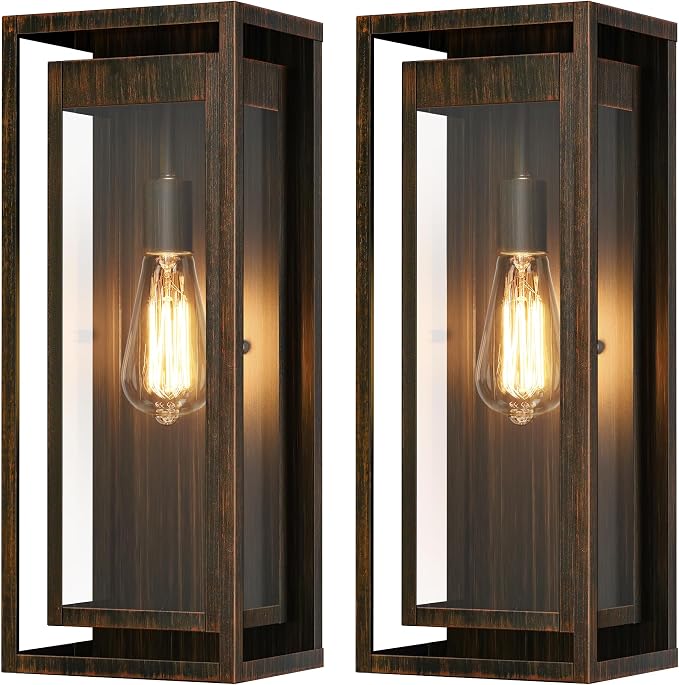 19" Outdoor Wall Lights, 2 Pack Large Size Antique Outdoor Sconce Lights with Clear Glass Shade, Waterproof Porch Lighting Exterior Light Fixture for Front Door, Garage
