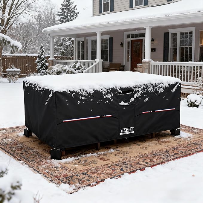 Patio Furniture Covers,Outdoor Furniture Cover Waterproof,600D Rectangular Patio Heavy Duty Table Cover,Outdoor Dining Table and Chair General Purpose Furniture Covers 111"L x 74"W x 28"H-Black