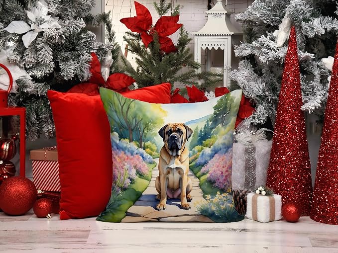 Caroline's Treasures Mastiff Spring Path Throw Pillow Machine Washable, Indoor Outdoor Decorative Pillow for Couch, Bed or Patio, 14Hx14W