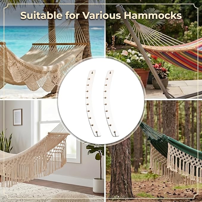 2 PCS Detachable Hammock Spreader Bars, Durable Wooden Crossbars for Hanging Hammocks, Sturdy and Lightweight Replacement Accessories Bars for Patio, Camping, Backyard and Porch