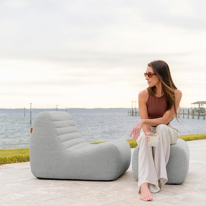 Big Joe Solvana Lounge Chair, Outdoor Performance Linen Weather-Resistant Fabric, Primary Chair, Port Gray
