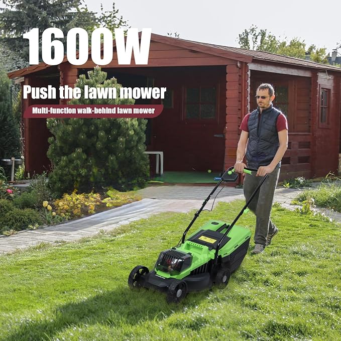 Battery Cordless Self Propelled Lawn Mower - 1600W Electric Lawn Mower, Walk-Behind Lawn Mowers, Upgraded Brushless Push Mower, 30L Grass Tank, Lightweight & Quiet Green