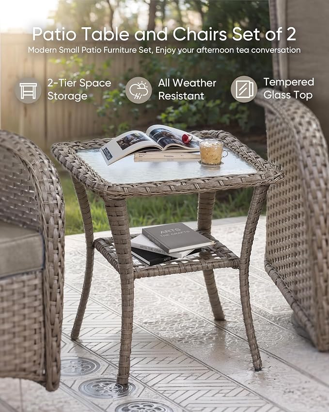 HUMMUH Patio Furniture Wicker Outdoor Furniture Sets High Back Outdoor Glider Bench with Patio Swivel Chairs Patio Conversation Sets for Deck Lawn Porch Balcony Poolside-Grey/Grey