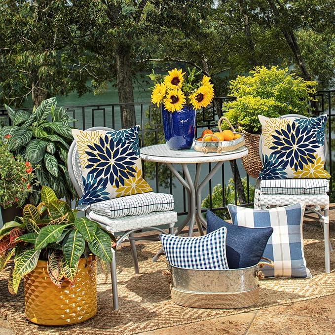 DFXSZ Outdoor Waterproof Pillow Covers 18x18 Set of 2 BlueYellow Flower | Spring Summer Waterproof Flower Throw Pillowcases（No Inserts）Outdoor Decor for Patio Funiture Garden Polyester Covers