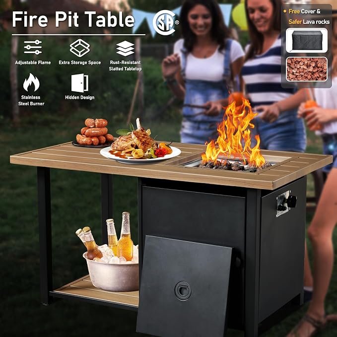 HOOOWOOO 5 Piece Patio Set with Fire Pit Table, All Weather Resistant High Back Rattan Outdoor Wicker Furniture (Dark Grey)