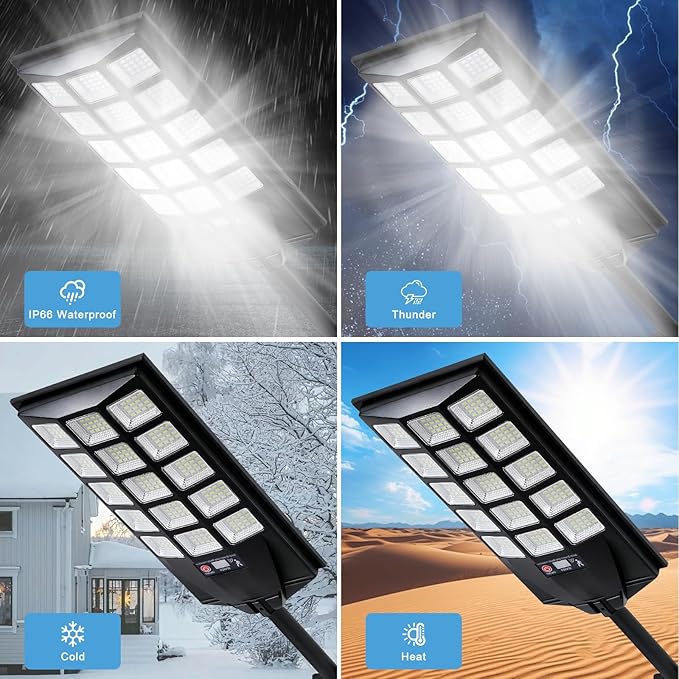 Jercoda Solar Lights Outdoor Waterproof, 50000LM 6500K Dusk to Dawn Solar Powered Street Light Motion Sensor with Remote, LED Security Flood Light for Outside Garden Yard Parking Lot Pathway, 1PACK