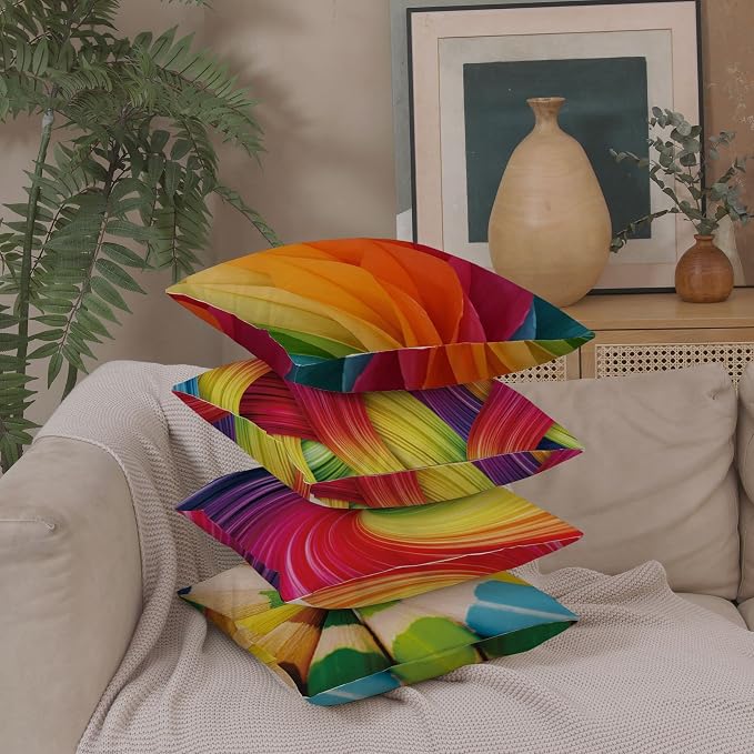 18 x 18 inches Rainbow Colorful Cushion Covers Abstract Crayon Throw Pillow Case Cover Set of 4 (Colorful) for Sofa Car Cousion Bed