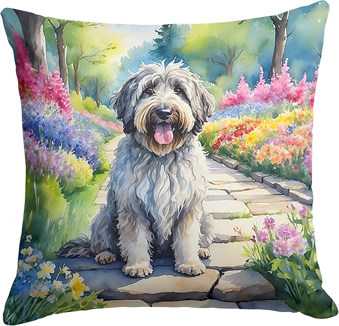 Caroline's Treasures Bergamasco Sheepdog Spring Path Throw Pillow Machine Washable, Indoor Outdoor Decorative Pillow for Couch, Bed or Patio, 14Hx14W