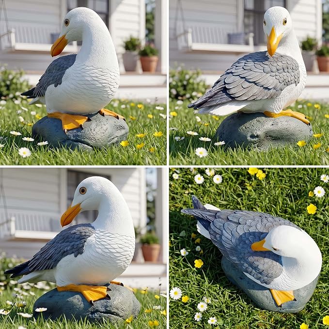 Real Seagull Outdoor Statue,Garden Bird Sculpture,Beach Statue Decor,Resin Animal Seabird Ornaments,Coastal Beach Decor for Outdoor Table Decor for Garden,Terrace,Lawn,Yard