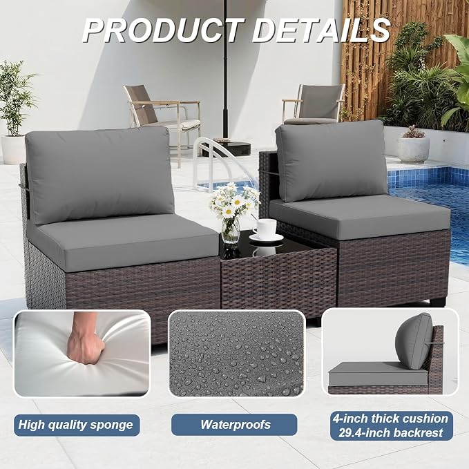 ALAULM 10 Pieces Patio Furniture Set with Propane Fire Pit Table Outdoor Sectional Sofa Sets Patio Furniture 43" Gas Fire Pit Brown PE Rattan Patio Conversation Set w/8 Seat Cushions (Grey)