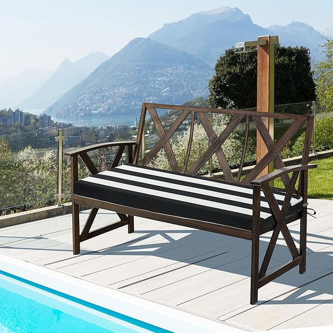 FUNHOME Outdoor Cushion Covers,42" x 18" x 3", No Insert! Patio Cushion Covers Replacement for Outdoor Furniture,Water Resistant Patio Bench Loveseat Covers 1 Pack, Black White Stripe(Covers ONLY)