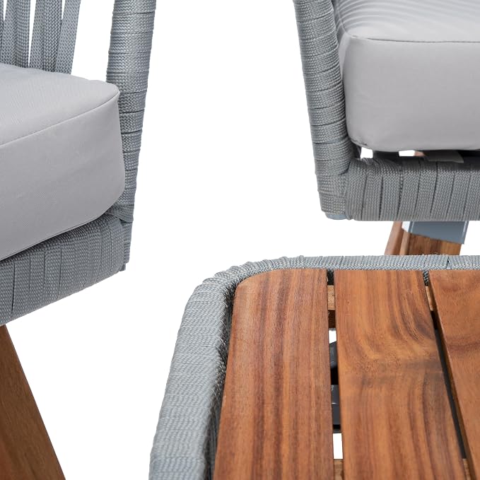 SAFAVIEH PAT7074A Outdoor Ransin Rope 4-Piece Seat Cushions and Pillows Included Patio Set