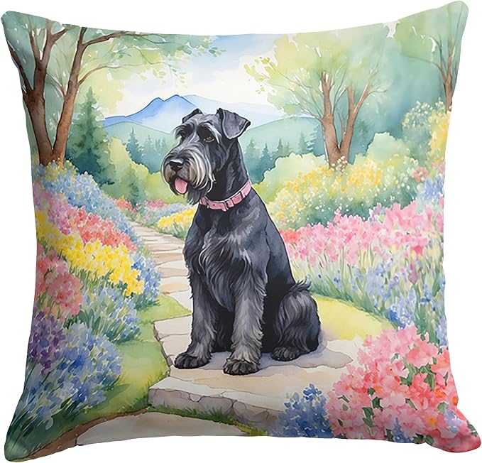 Caroline's Treasures Giant Schnauzer Spring Path Throw Pillow Machine Washable, Indoor Outdoor Decorative Pillow for Couch, Bed or Patio, 14Hx14W