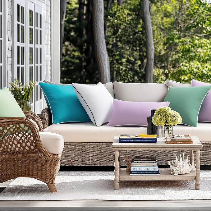 Phantoscope Pack of 2 Outdoor Pillow Covers Waterproof Solid Color Throw Pillow Cover Decorative Cushion Cases Outdoor Accent Pillows Cover for Patio Furniture Porch Couch, 20''x20'', Pine Green