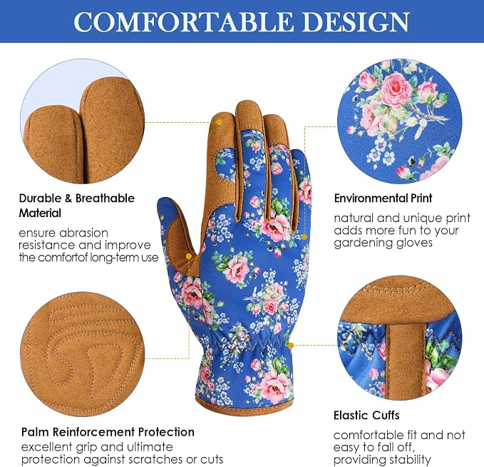 Trifabricy Gardening Gloves for Women, Breathable Leather Garden Gloves with Grip, Thorn-Proof Puncture-Resistant Work Gloves