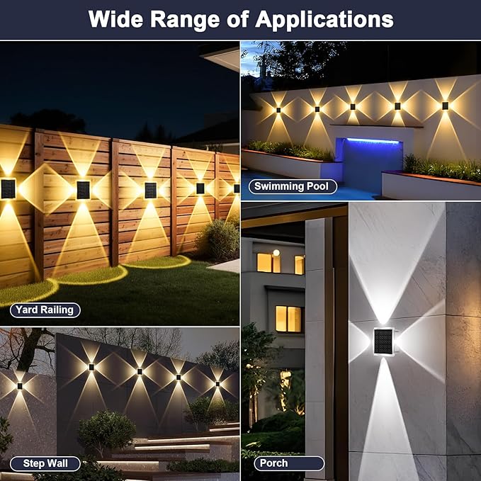 AUDLES Solar Fence Lights Outdoor, New 4-Way Lighting Fence Lights Solar Powered with 3 Modes 3000K/4000K/6000K, IP65 Waterproof Solar Wall Light for Backyard Wall Pathway Deck Patio Decor - 8 Pack