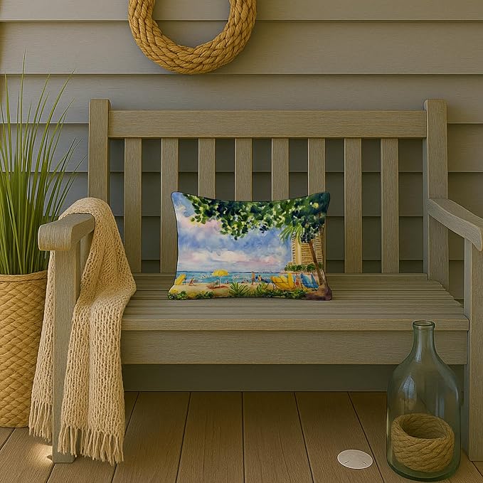 Caroline's Treasures 6065PW1216 Beach Resort View from The condo Canvas Fabric Decorative Pillow Machine Washable, Indoor Outdoor Decorative Pillow for Couch, Bed or Patio, 12HX16W