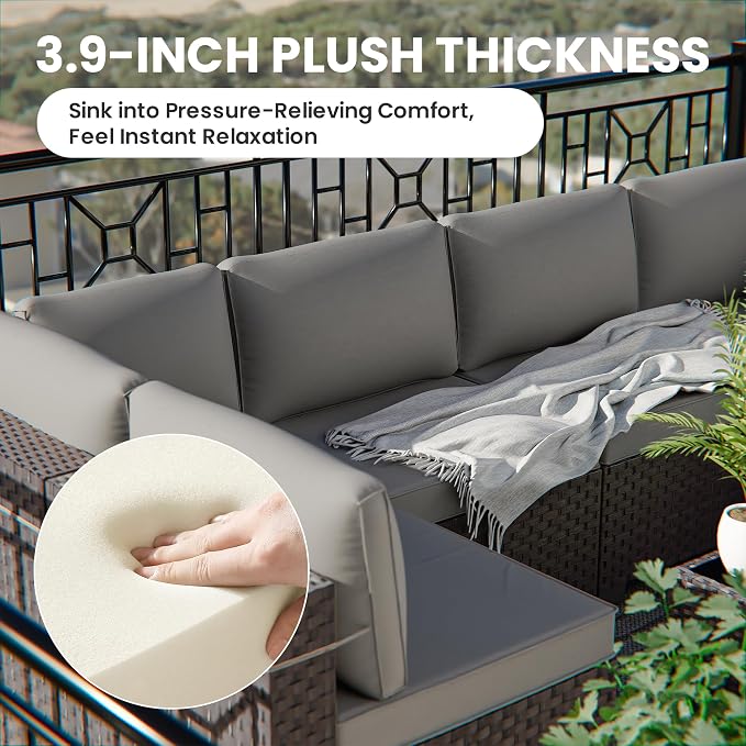 12 Pieces Outdoor Patio Furniture Set,Outdoor Sectional Furniture All Weather PE Rattan Wicker Patio Conversation Set with Coffee Table,Swivel Rocking Chairs Set,Grey