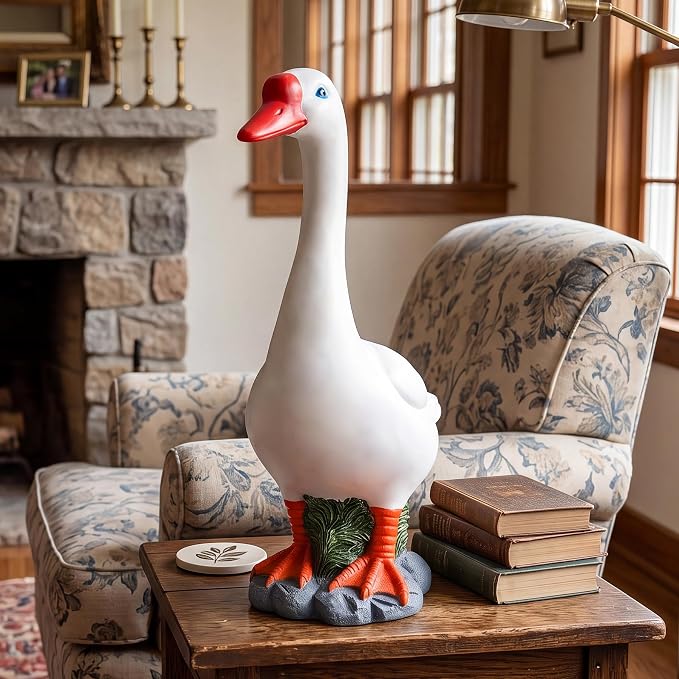 Large Porch Goose Statue 20 Inch, Resin Front Porch Goose Decor, Geese Decor Lawn and Garden Statue for Patio, Balcony,Yard Decorations, Housewarming Birthday Gifts,White