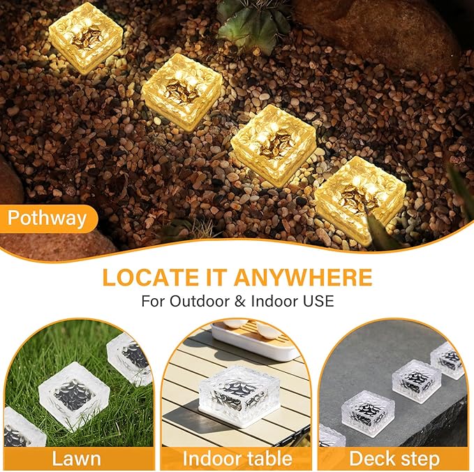 Solar Brick Lights Outdoor Waterproof Small Solar Lights 6 Packs Outdoor Decor for Fence Pathway Path Patio Balcony Outside Garden Bricks Decorations