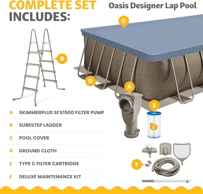 Funsicle Oasis Designer Lap 24' x 12'x 52" Rectangular Above Ground Swimming Pool, with FiltraBoost 1200 GPH Filter Pump, Ladder, Maintenance Kit, Cover & Ground Cloth, Triple Basketweave