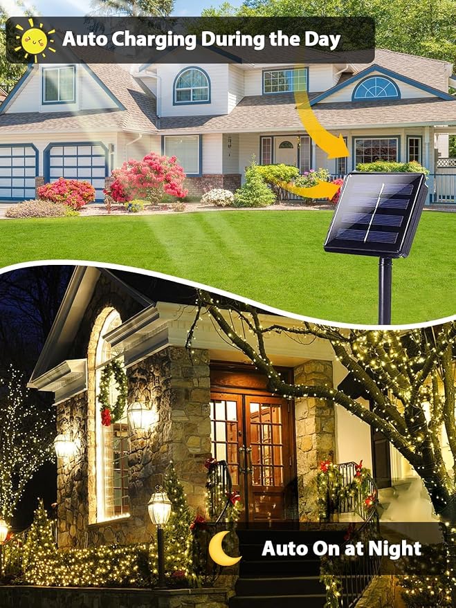 Solar String Lights Outdoor 4 Pack 800 LED Solar Christmas Light Warm White | 8 Lighting Modes, Memory Function, Auto On/Off, 264FT Waterproof Twinkle Lights for Outside Garden Yard Party Xmas Tree Decor