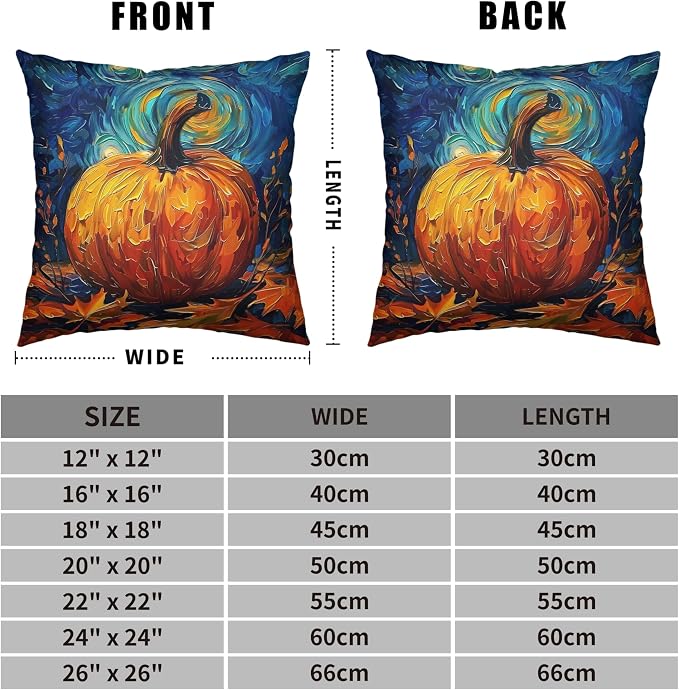 Fall Van Gogh Pillow Covers 22x22 Set of 2 Autumn Pumpkin Under Starry Night Throw Pillow Covers Oil Painting Pillowcase Cushion Case for Home Decor Patio Outdoor Sofa